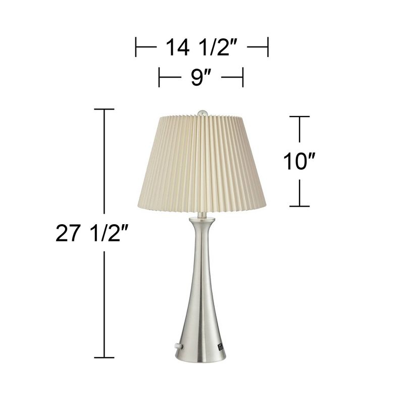 360 Lighting Karl Modern Table Lamps 27 1/2" Tall Set of 2 Brushed Nickel with USB Charging Port Dimmers Ivory Pleat Shade for Bedroom Bedside House