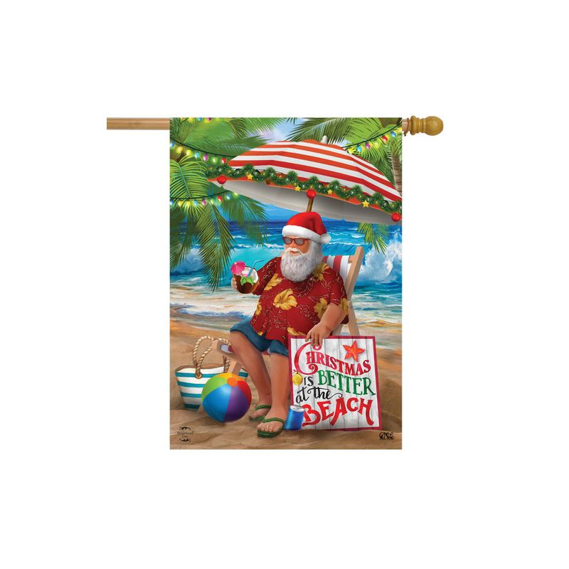 Beach Time Santa Christmas House Flag Nautical Tropical 28" x 40" Briarwood Lane