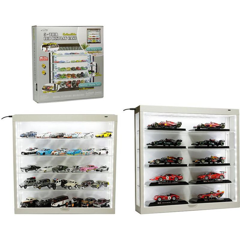 Showcase Wall Mount 5 Tier Display Case White with White Back Panel "Mijo Exclusives" for 1/64-1/43 Scale Models