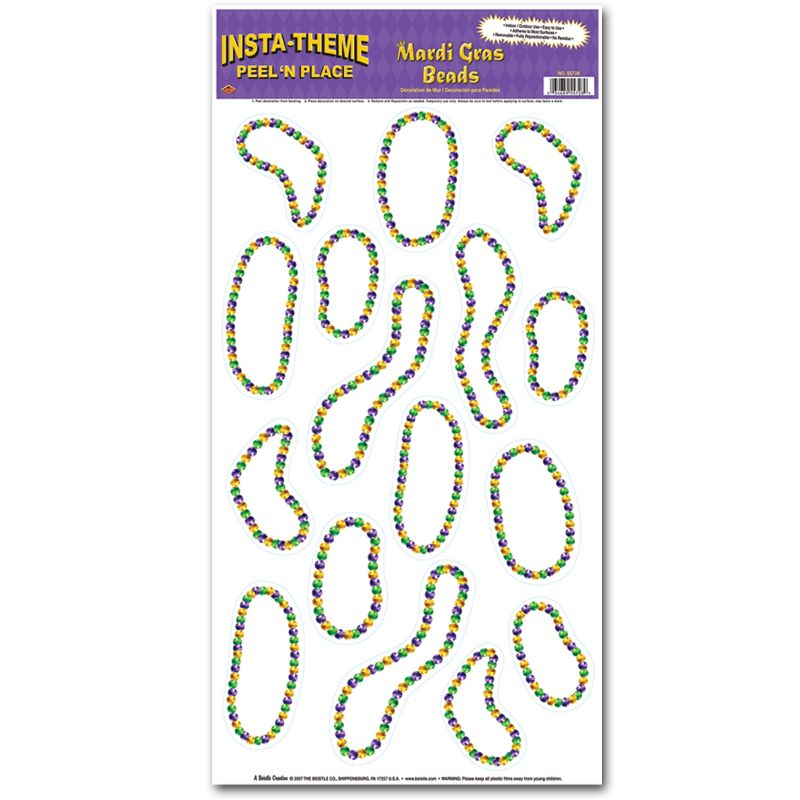 Beistle Mardi Gras Beads Peel 'N Place, 12" x 24" Sh, (48/Pkg) Multicolored