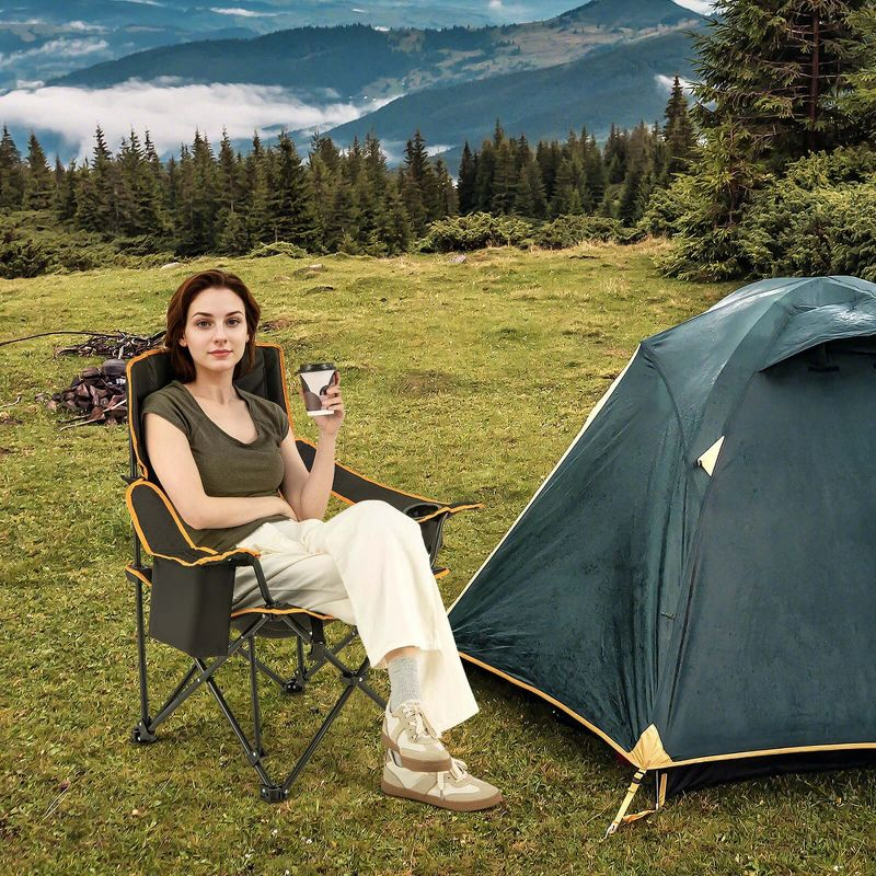 Costway 2 PCS Folding Camping Chair with Footrest Adjustable Backrest Padded Cushion