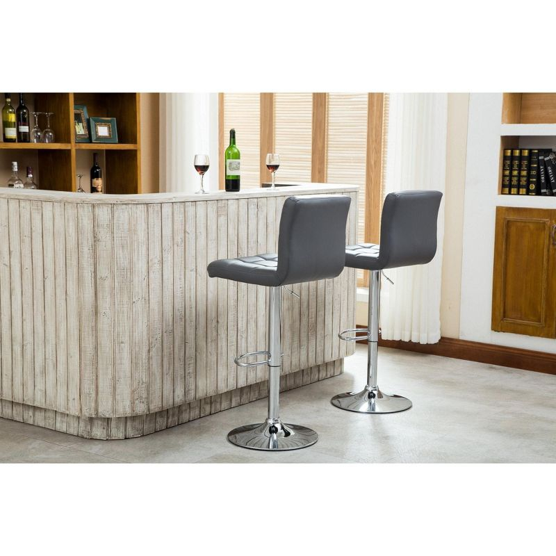 Roundhill Furniture Swivel Elegant PU Leather Modern Adjustable Hydraulic Barstools, Grey, Set of 2