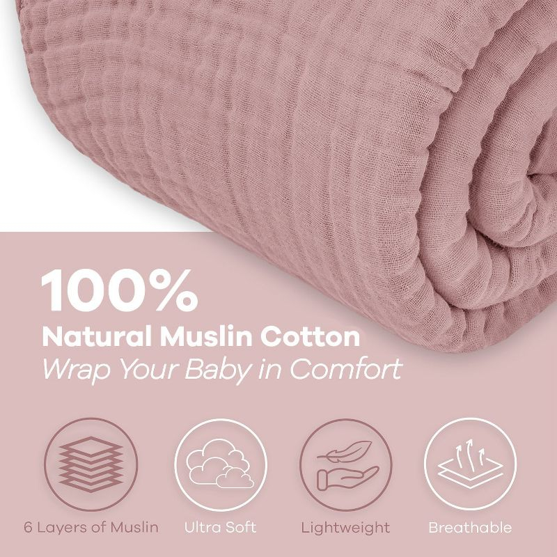 Muslin Blanket for Adults, Extra Large Throw 50" x 60" By Comfy Cubs - Mauve