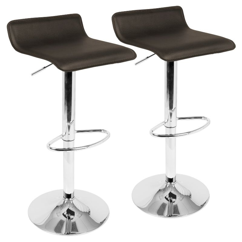 Set of 2 Ale Contemporary Adjustable Barstool Brown - Lumisource: Chrome-Plated, Swivel, Low Back, PVC Upholstery