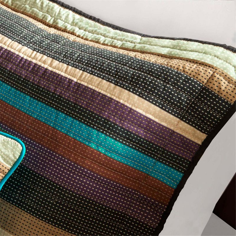 Madison Park 5pc Twin/Twin Extra Long Reyes Reversible Quilted Coverlet Set Purple/Cream/Black: Microfiber Stripe Design with Decorative Pillows