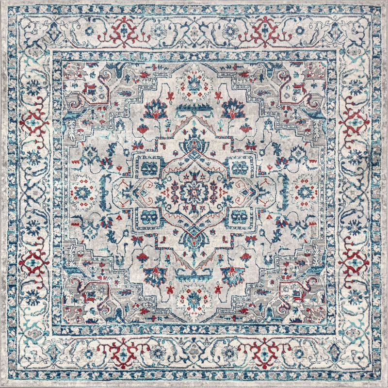 6'x6' Modern Persian Vintage Medallion Area Rug, Light Grey/Blue - JONATHAN Y