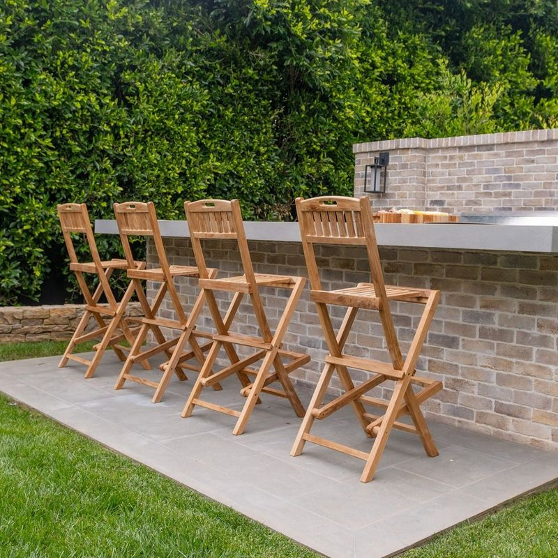 Nordic Teak 30" Natural Indoor/Outdoor Folding Bar Stool - Beige