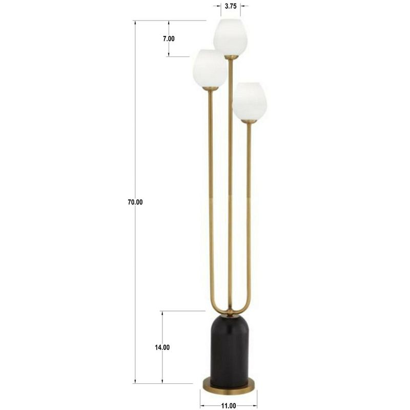 360 Lighting Grayson Modern Glam Luxury 70" Tall Standing Floor Lamp Large Pole 3-Light Foot Switch Gold Black Metal Living Room Bedroom House Reading