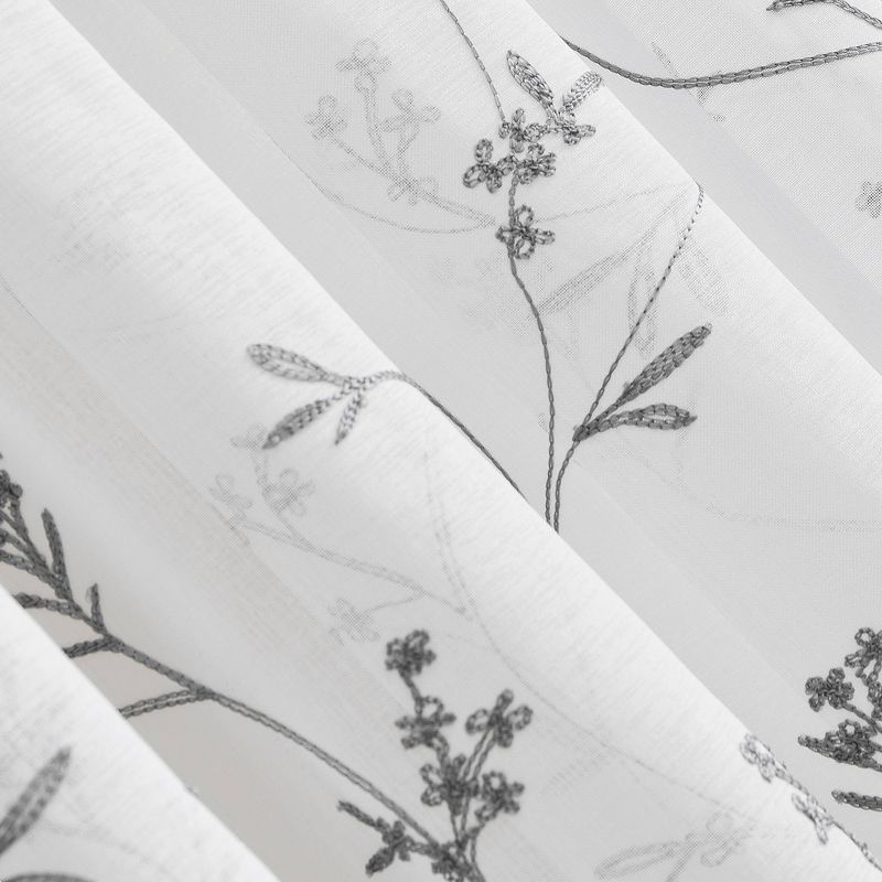 17"x50" Delia Embroidered Floral Sheer Rod Pocket Curtain Valance White/Gray - No. 918: Botanical Window Valance
