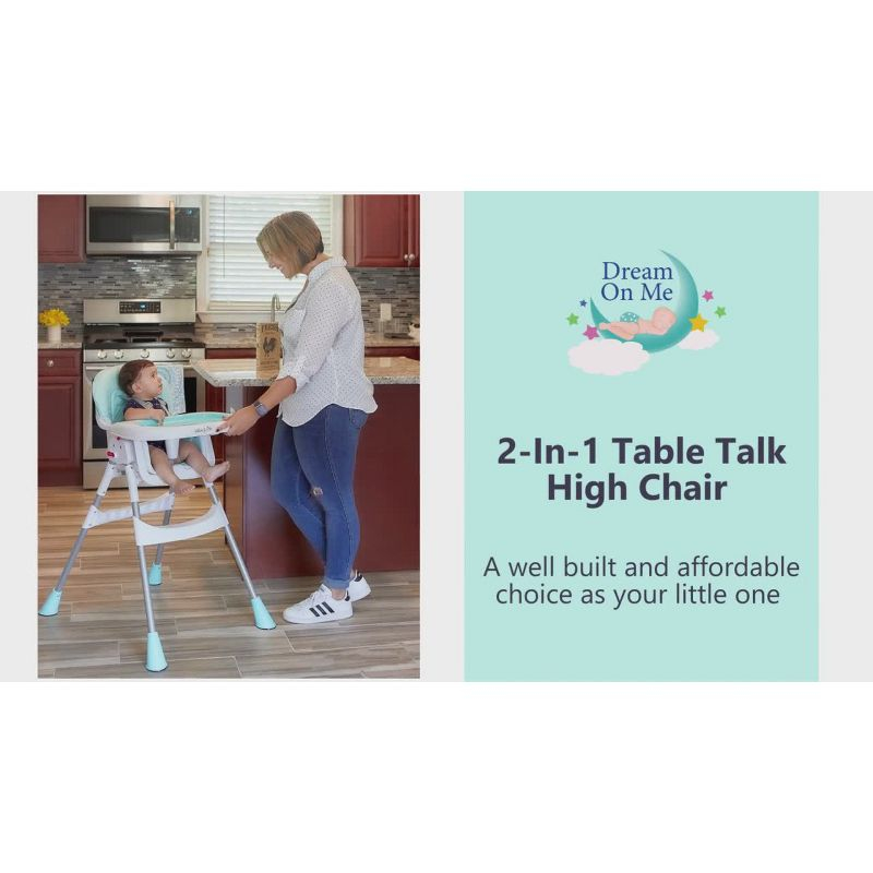Dream On Me Portable 2-In-1 Table Talk High Chair - Convertible Compact and Lightweight, Grey