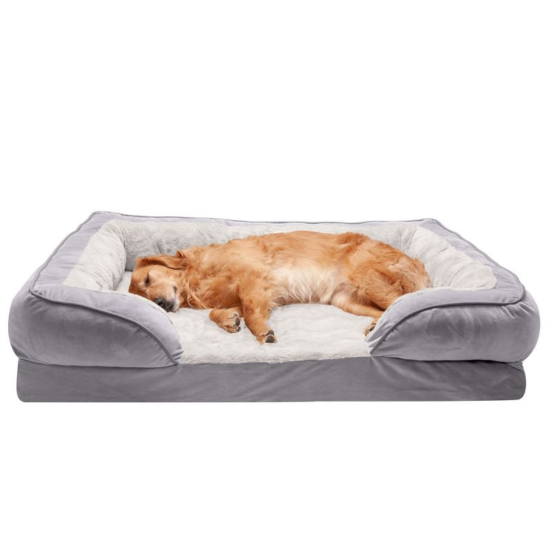 FurHaven Velvet Waves Perfect Comfort Cooling Gel Sofa Dog Bed - Jumbo, Granite Gray