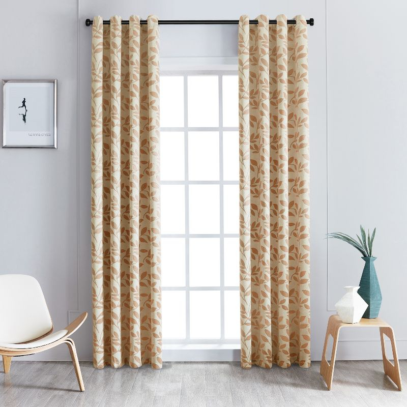 Modern Bohemian Leaves Room Darkening Semi-Blackout Curtains, Set of 2, 52"x108", Bronze - Blue Nile Mills