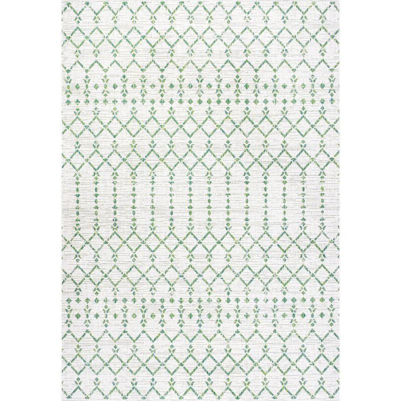 3' x 5' Ourika Moroccan Geometric Textured Weave Indoor/Outdoor Area Rug, Green/Ivory - JONATHAN Y