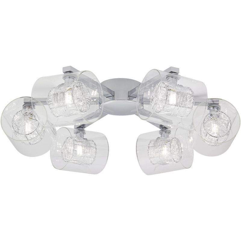 Possini Euro Design Wrapped Wire Modern Ceiling Light Flush Mount Fixture 24" Wide Chrome 6-Light Clear Glass for Bedroom Kitchen Living Room Hallway