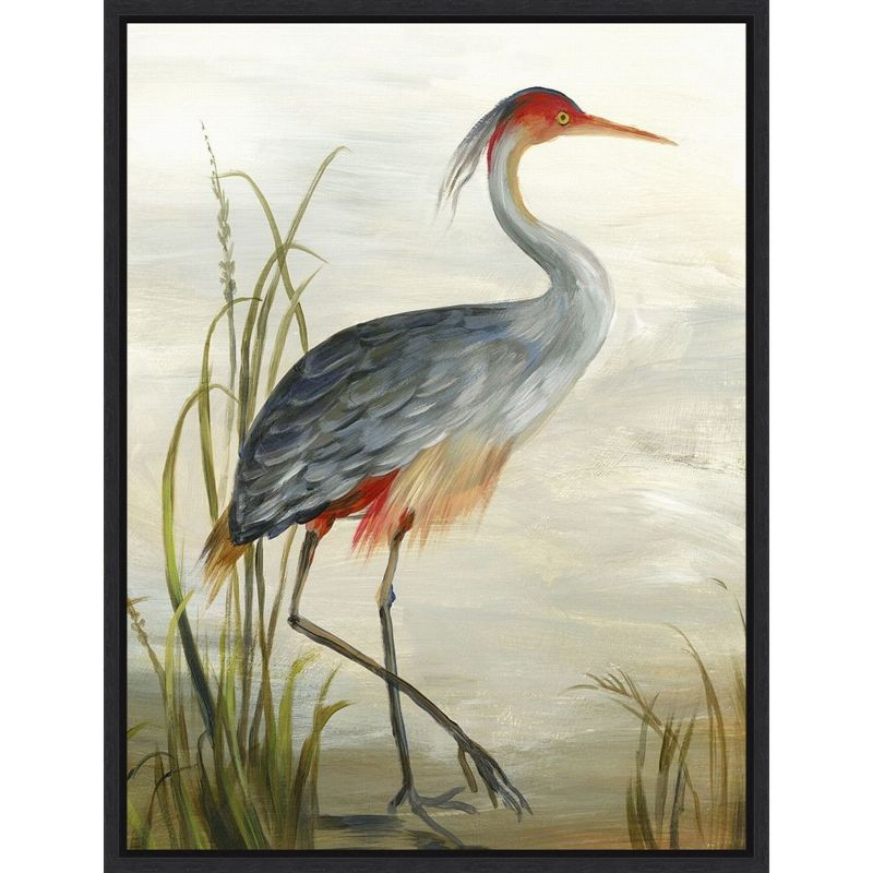 Amanti Art Gray Heron by Aimee Wilson Canvas Wall Art Print Framed 18-in. x 24-in. in Maple