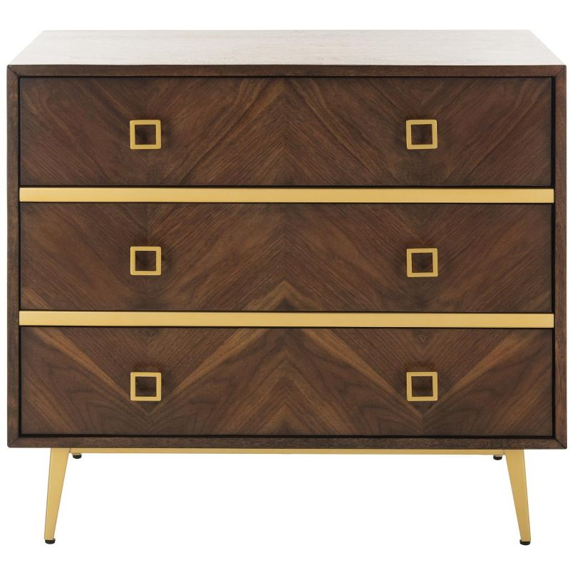 Katia 3 Drawer Chest - CHS6413 - Walnut/Gold - Safavieh