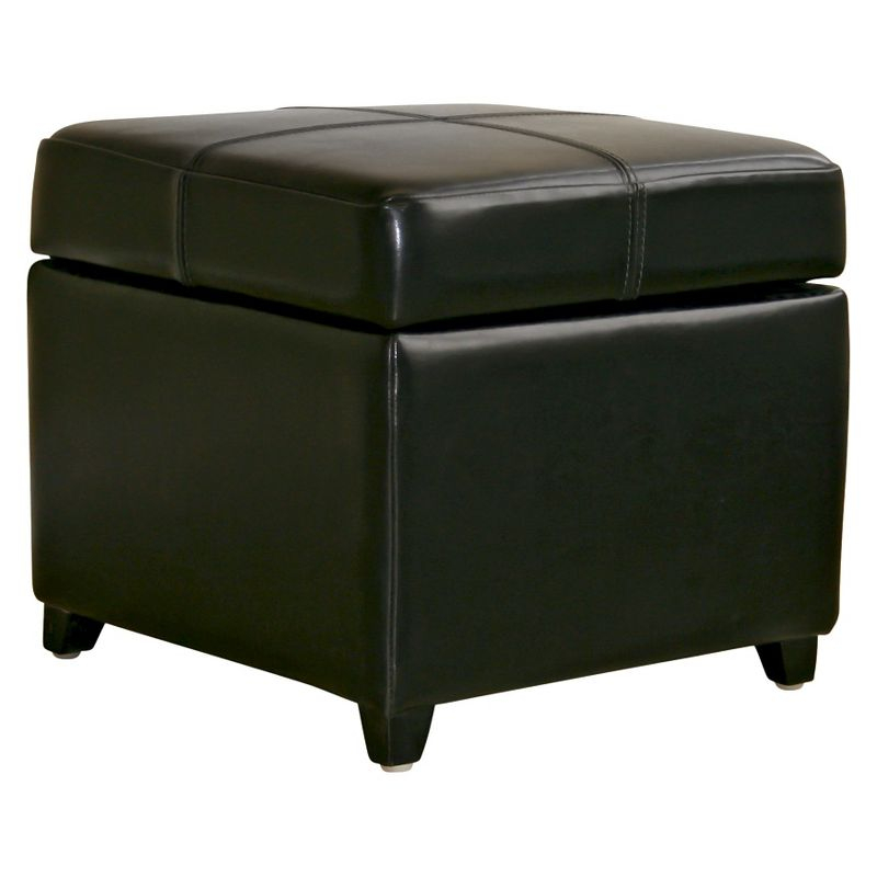 Full Leather Storage Cube Ottoman Black - Baxton Studio: Faux Leather, Wood Frame, No Assembly Required