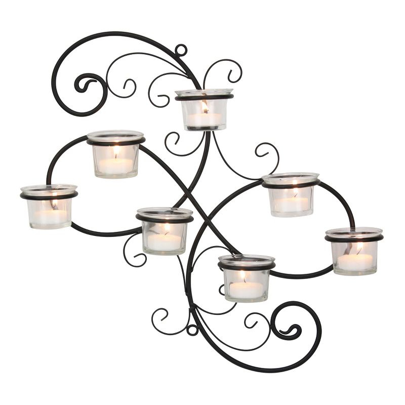 Modern Decorative Ivy Tea Light Candle Holder - Stonebriar Collection: Elegant Wall Sconce, 7 Glass Hurricanes
