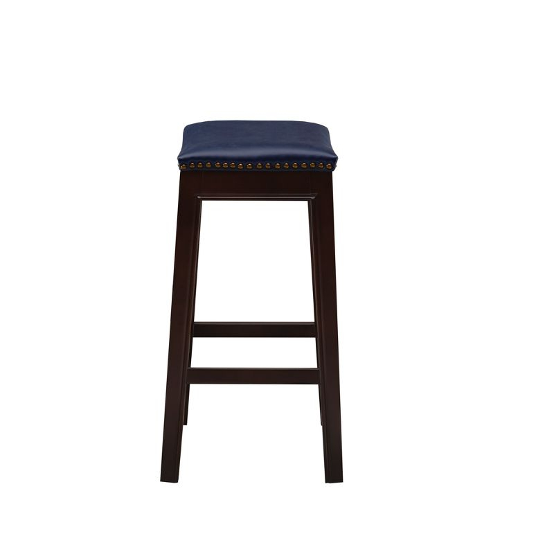 Westley Saddle Counter Height Barstool Navy: Madison Park, Upholstered, Wood Legs, 20" Wide