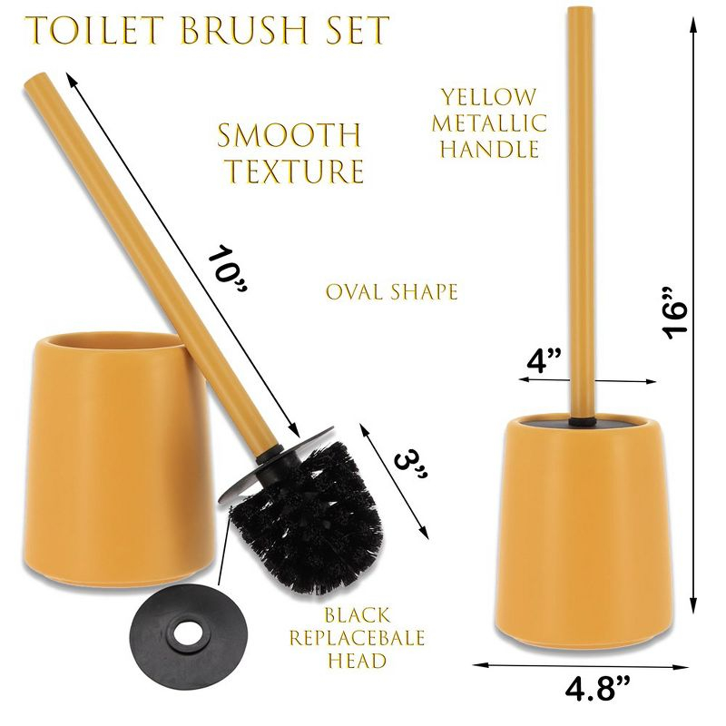 Evideco French Home Goods Yellow Mustard Stoneware Toilet Bowl Brush and Holder - Durable and Stylish Round Design for a Pop of Color in Your Bathroom