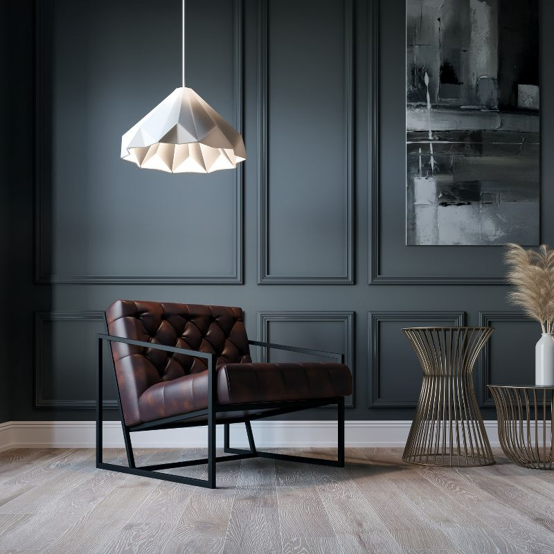 Merrick Lane Bomber Jacket Faux Leather Modern Lounge Chair With Tufted Seating and Black Metal Frame