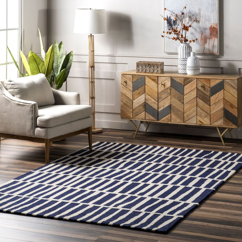 Nuloom Lemuel Geometric 6x9 Wool Indoor Area Rug for Living Room Bedroom Dining Room Kitchen, Navy/Ivory