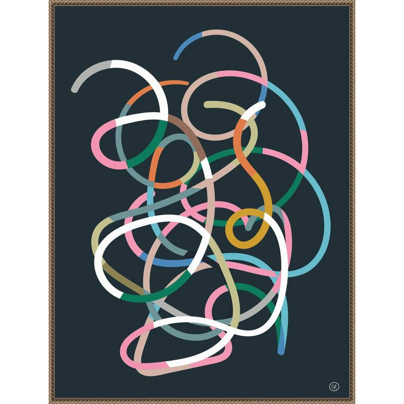 Amanti Art 32"x42" Color Lines by Dan Hobday Framed Canvas Wall Art Print: Modern Abstract Lithograph, Bronze Frame