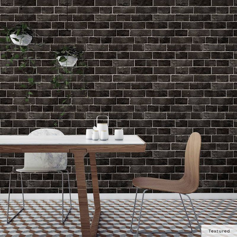 Tempaper & Co.® Brick Removable Peel and Stick Wallpaper, Ebony Brick, 28 sq ft: Faux Sticky Vinyl, Classic Pattern