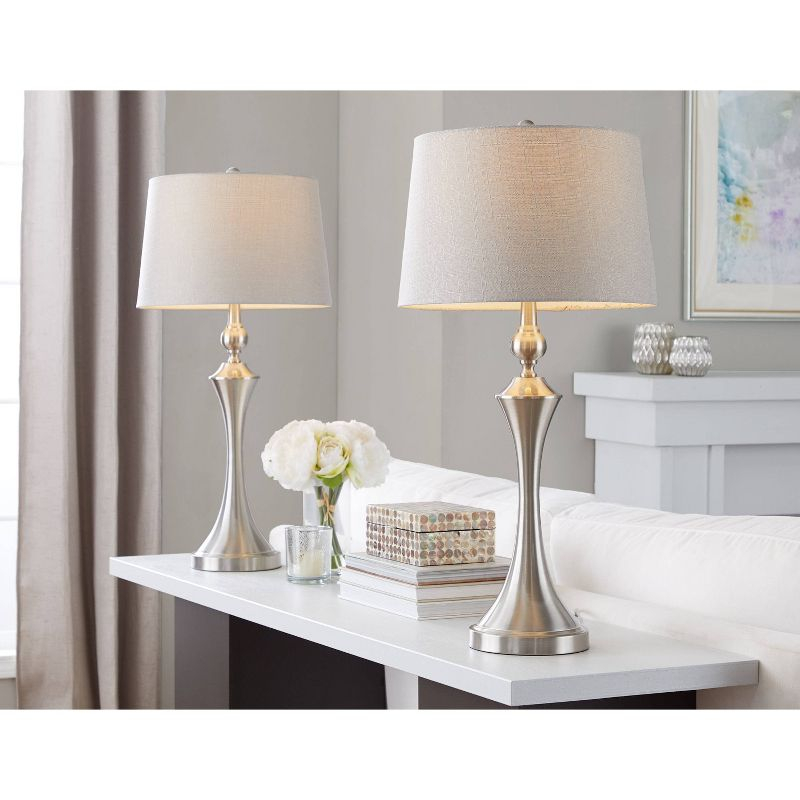 LumiSource (Set of 2) Flint 30" Contemporary Table Lamps Brushed Nickel with Taupe Textured Shade and Built-in USB Port from Grandview Gallery