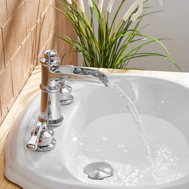 BWE 8 in. Waterfall Widespread 2-Handle Bathroom Faucet With Drain Assembly
