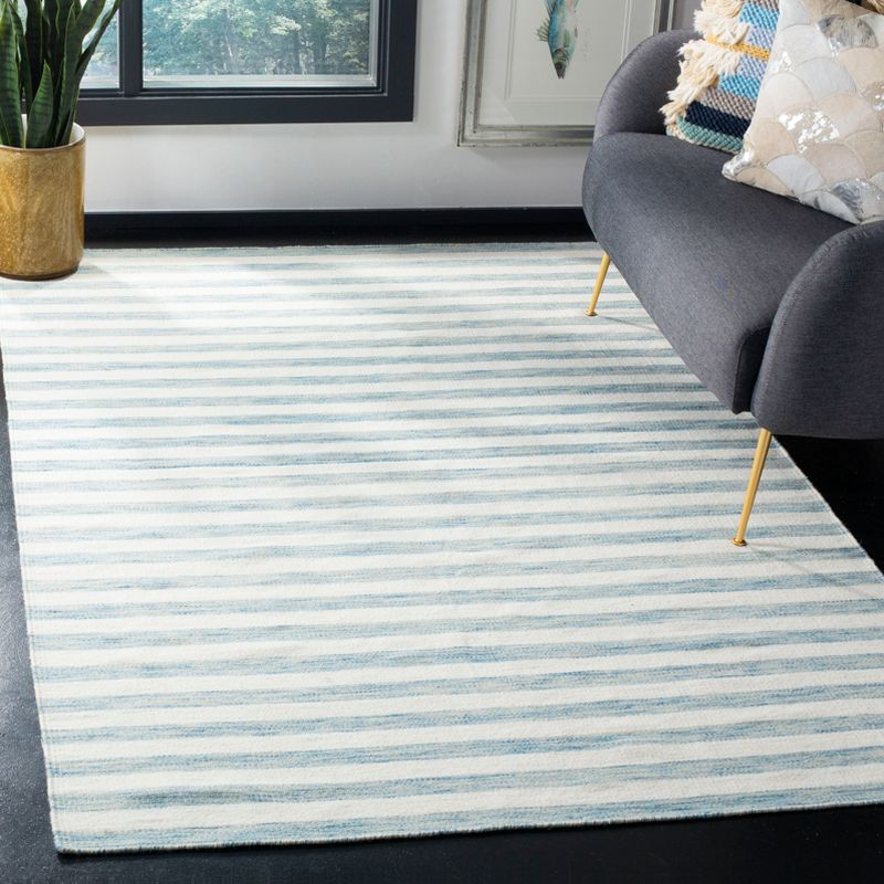 Dhurries DHU575 Hand Woven Area Rug - Aqua/Ivory - 3'x5' - Safavieh.