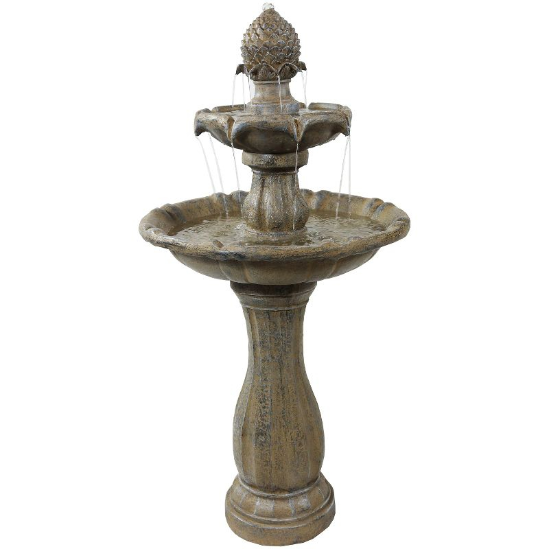 Sunnydaze Outdoor 2-Tier Pineapple Solar Powered Water Fountain with Battery Backup and Submersible Pump - 46" - Earth Finish