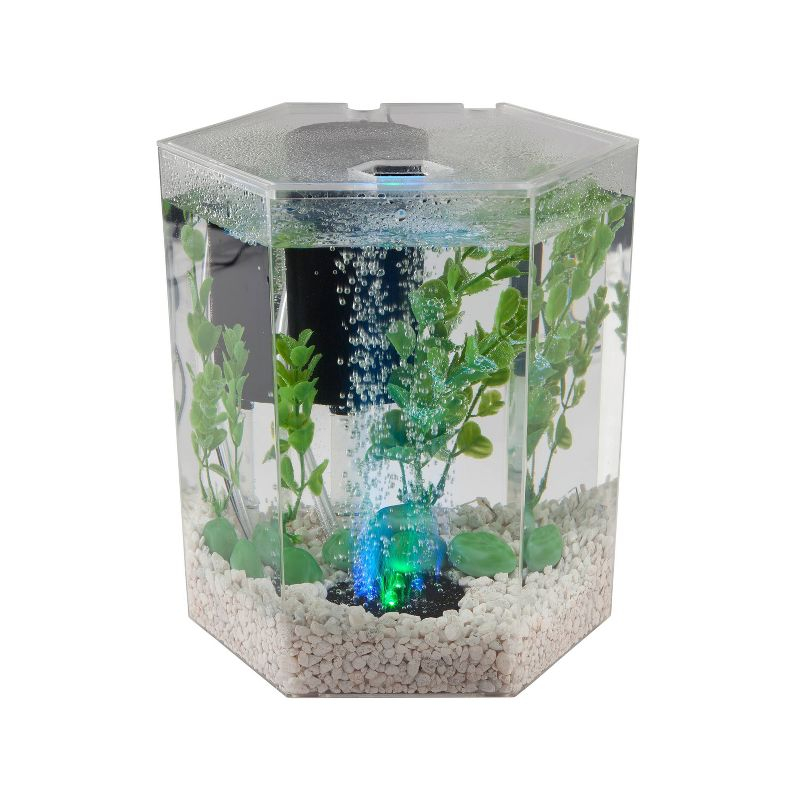 Tetra Bubbling LED Aquarium Kit 1gal Hexagon Shaped with Color-Changing Light Disc Aquarium Decor