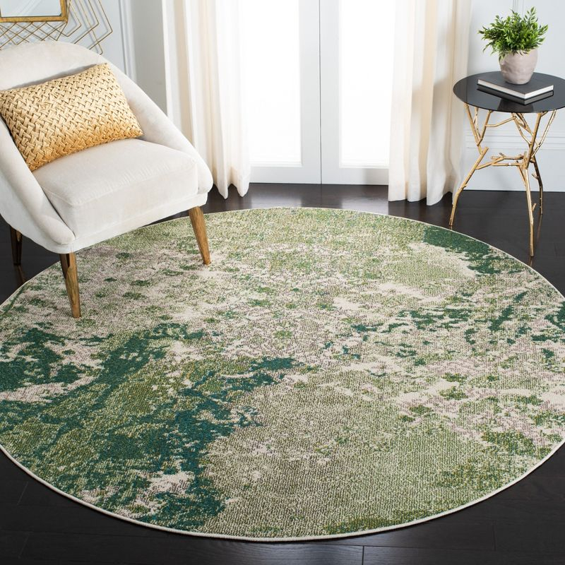 Madison MAD499 Power Loomed Indoor Accent Rug - Green/Ivory - 3' Round - Safavieh