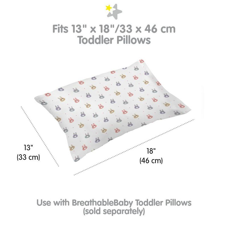 BreathableBaby Cotton Percale Pillowcase, For 13" x 18"/33 x 46 cm Toddler Pillow, Rabbits (2-Pack)