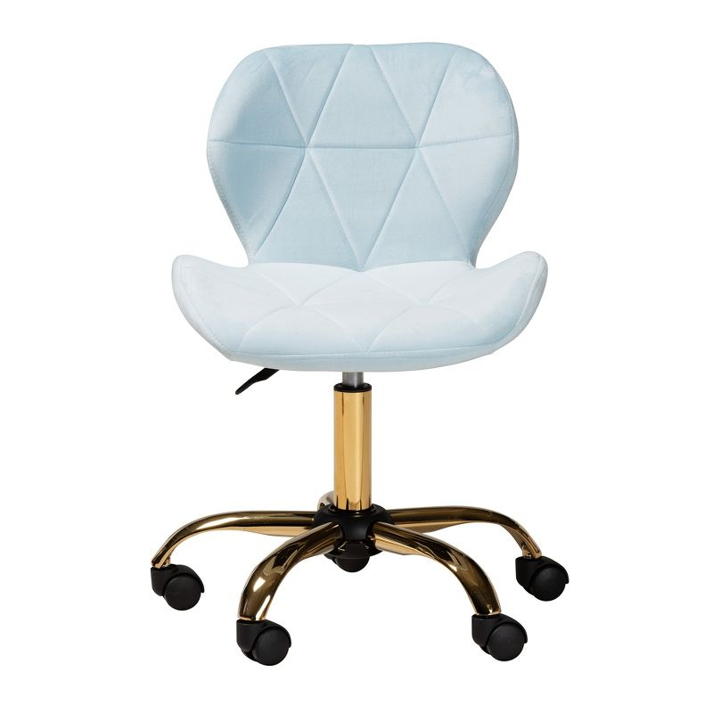 Baxton Studio Savara Contemporary Glam and Luxe Aqua Velvet Fabric and Gold Metal Swivel Office Chair