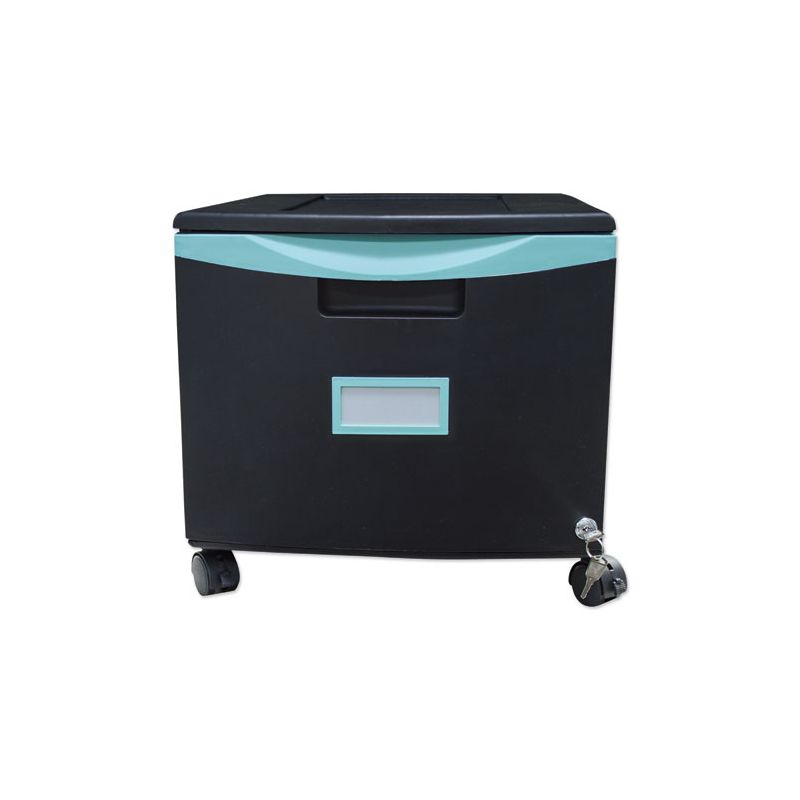 Storex Single-Drawer Mobile Filing Cabinet, 1 Legal/Letter-Size File Drawer, Black/Teal, 14.75" x 18.25" x 12.75"