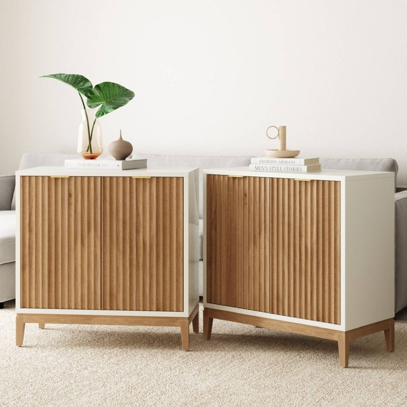 Nathan James Set of 2 Jasper Wood Fluted Console Table with Doors White