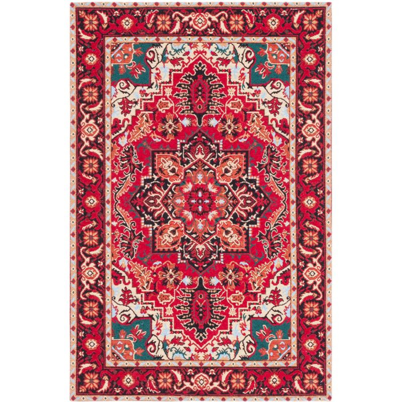Easy Care ECR105 Power Loomed Machine Washable Area Rug - Red/Black - 4'x6' - Safavieh.