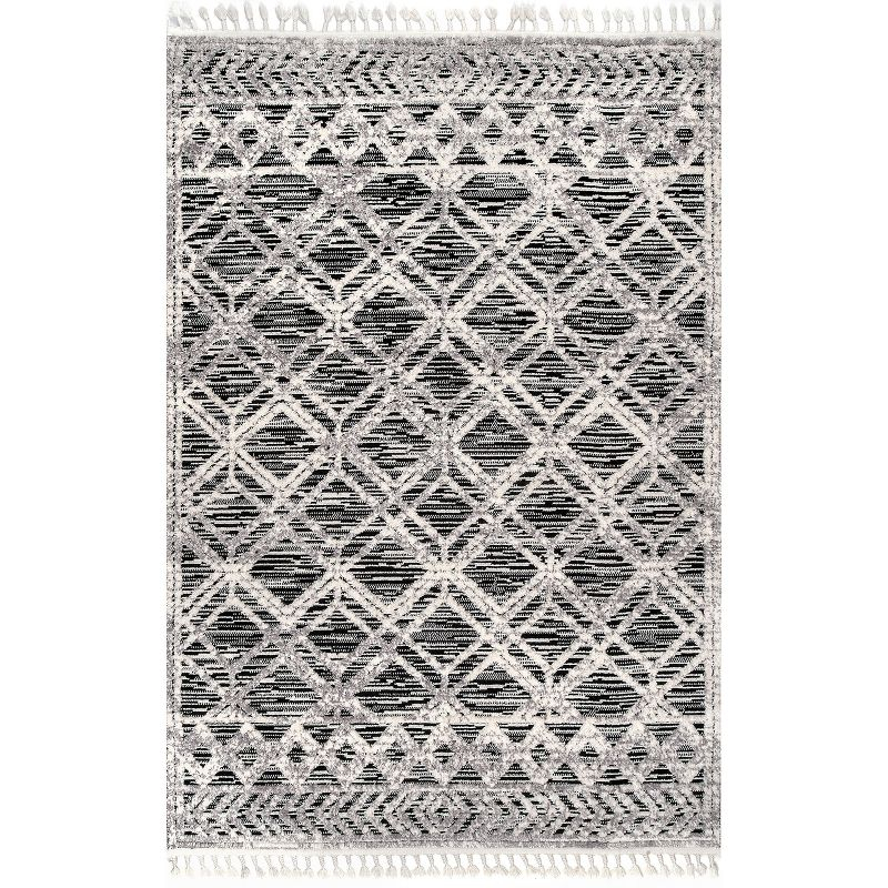 Nuloom 8x11 Ansley Moroccan Tassel Indoor Area Rug, Grey, High-Low Textured Bohemian Design, Plush High Pile, Stain Resistant, Bedroom, Living Room