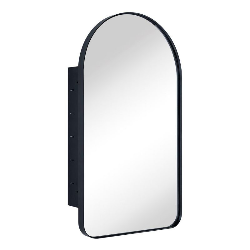 TEHOME 16 in. W x 28.3 in. H Arched Metal Framed Recessed Medicine Cabinet with Mirror for bathroom in Black