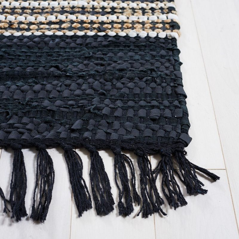 Vintage Leather W/ Fringes VTL601 Hand Woven Indoor Accent Rug - Black/Natural - 2'x3' - Safavieh