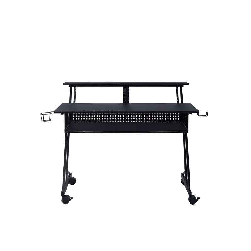 Acme Furniture Suitor Computer Desk Black: 38" Height, Metal Frame, Veneer Surface, Hutch Storage