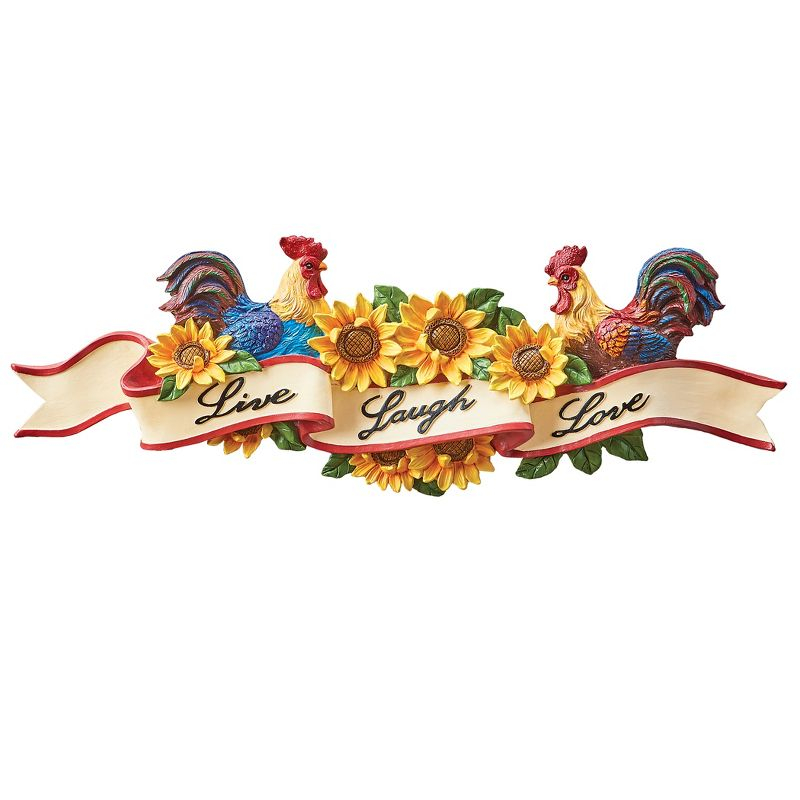 Collections Etc Roosters & Sunflowers Inspirational Live Laugh Love Wall Art 20.25 X 1.5 X 6.5