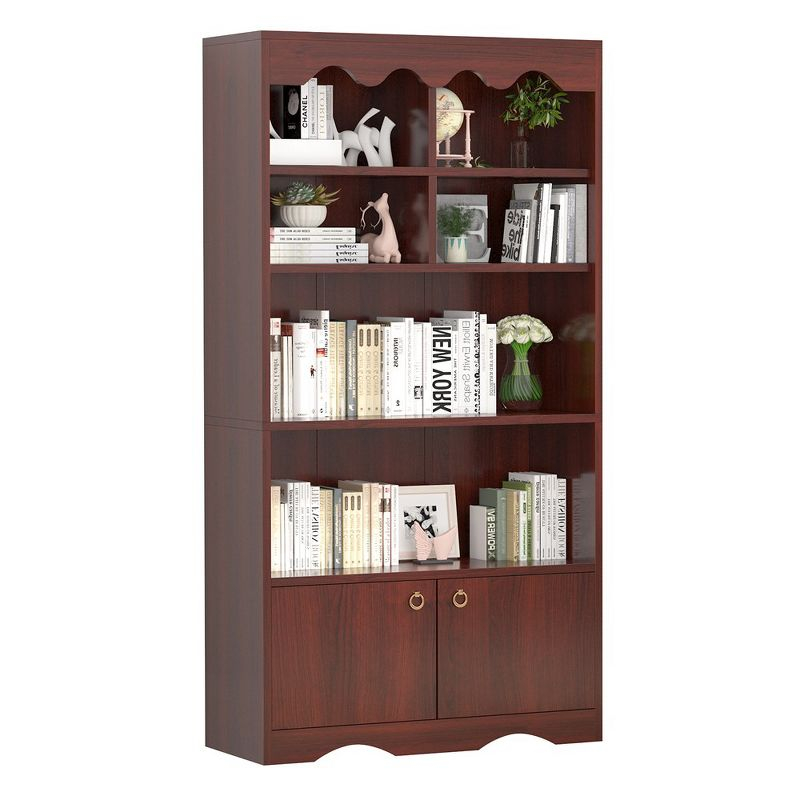 Bookshelf 5 Tier Open, Bookcase Modern with Doors, Wood Bookcase Storage Organizer Shelf, 63 inch Storage Shelves for Bedroom Living Room Office