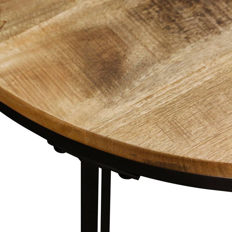 Set of Two Wood Tops Nesting Tables Black/Natural - StyleCraft: Industrial Style, Mango Wood & Iron Frame, Open Shelf