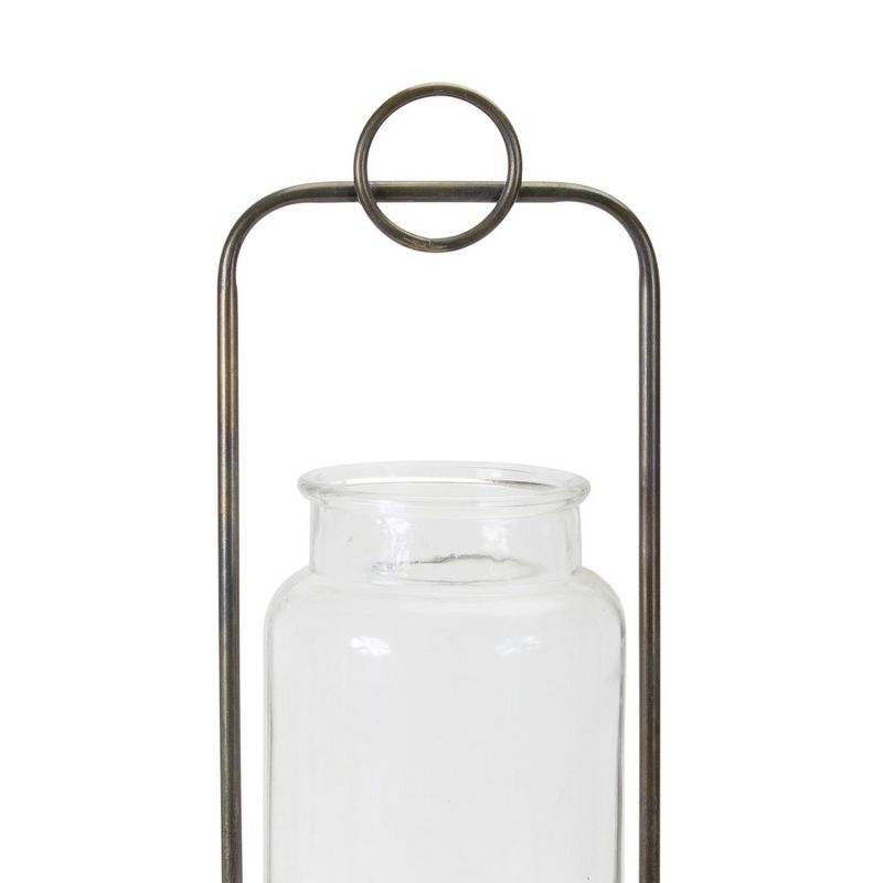 Antique Metal Candle Holder with Glass Jar (Set of 2)