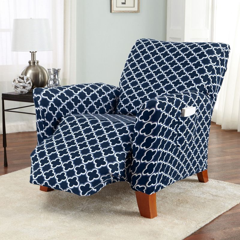 Great Bay Home Stretch Printed Washable Recliner Slipcover (Recliner, Navy)