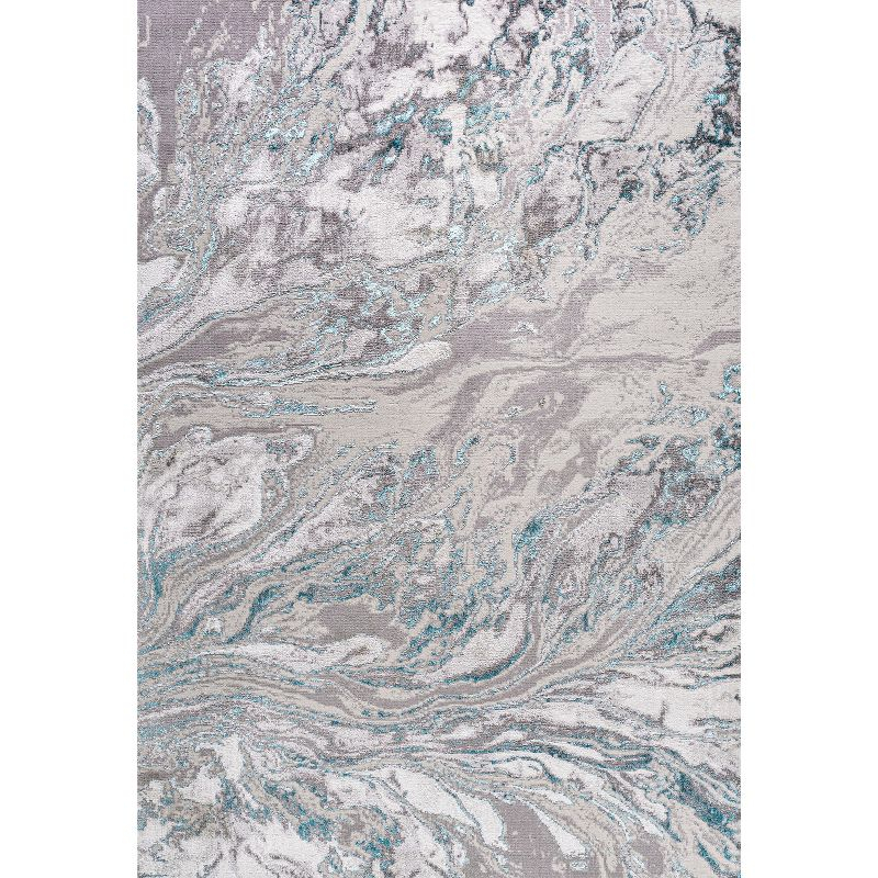 4'x6' Swirl Marbled Abstract Area Rug, Gray/Turquoise - JONATHAN Y
