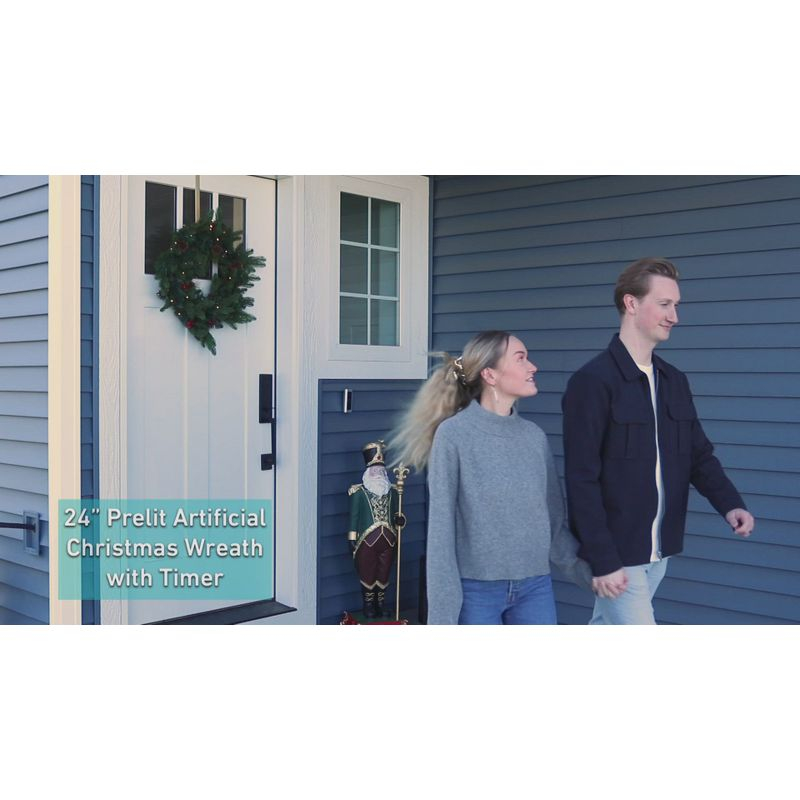 Sunnydaze 24" Diameter Indoor or Outdoor PVC Christmas Wreath with Pinecones and Berries - Flocked